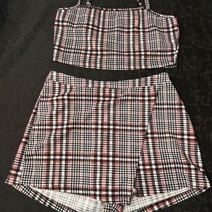 Plaid Crop Top and Skirt Set